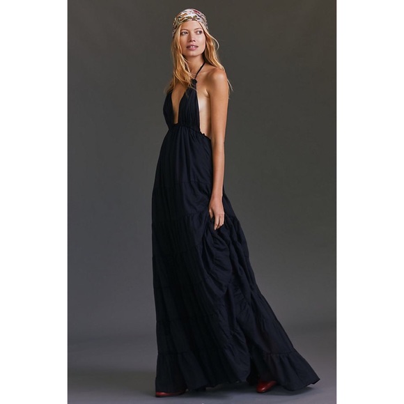 NWT ANTHROPOLOGIE ERIKA PEÑA LOLA RUMBA HALTER MAXI DRESS IN BLACK - Picture 3 of 8